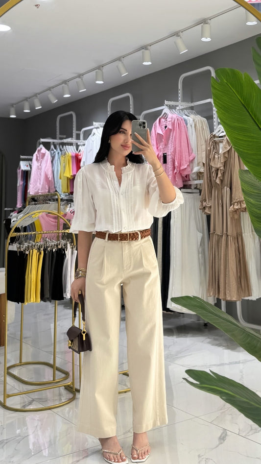 Nervül Detaylı Balon Kol Gömlek