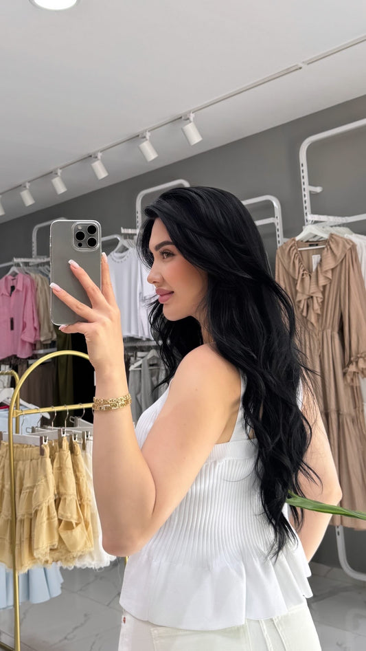 Kare Yaka Firfirli Bluz