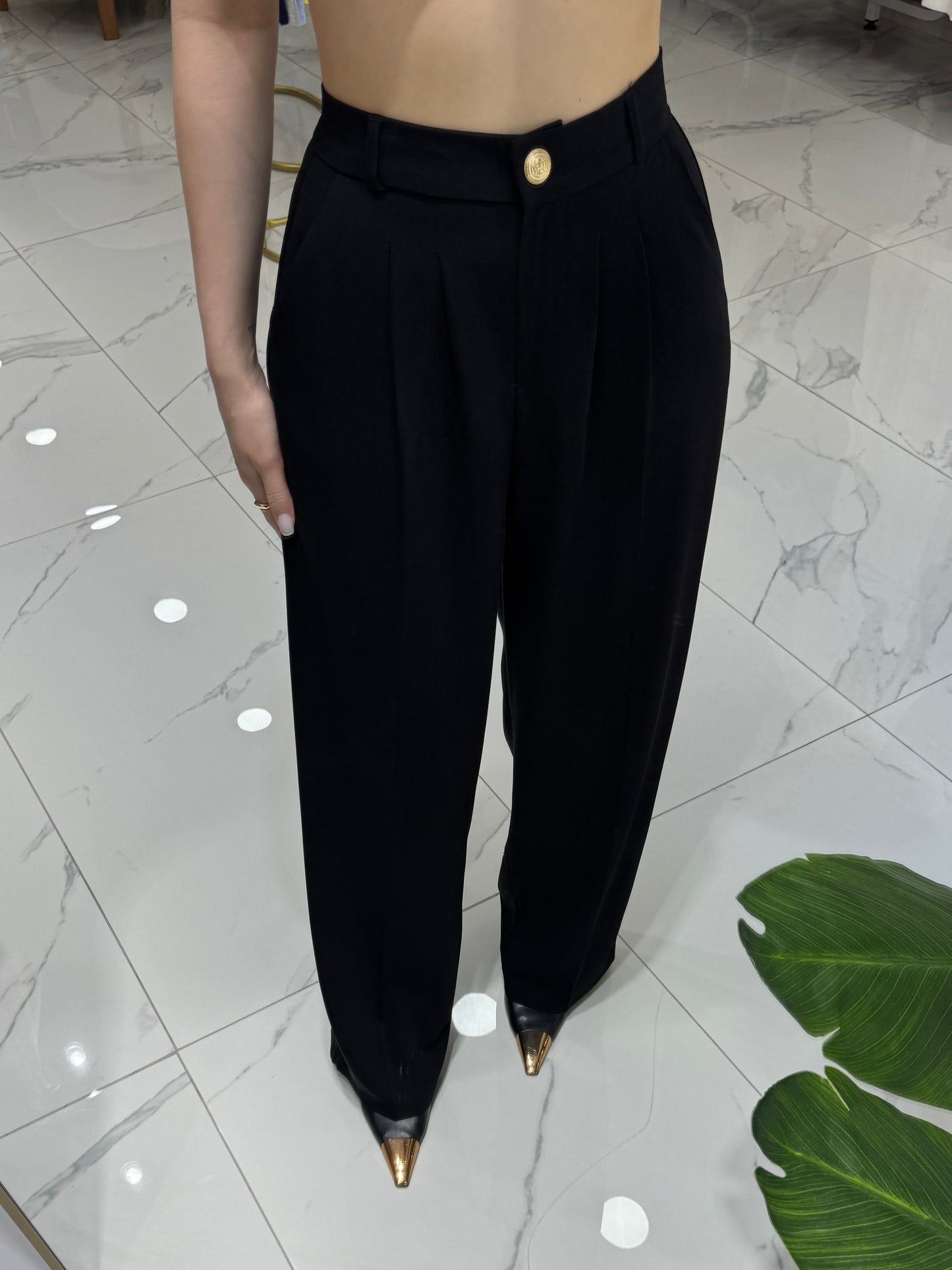 Sıyah Pileli Palazzo Pantalon