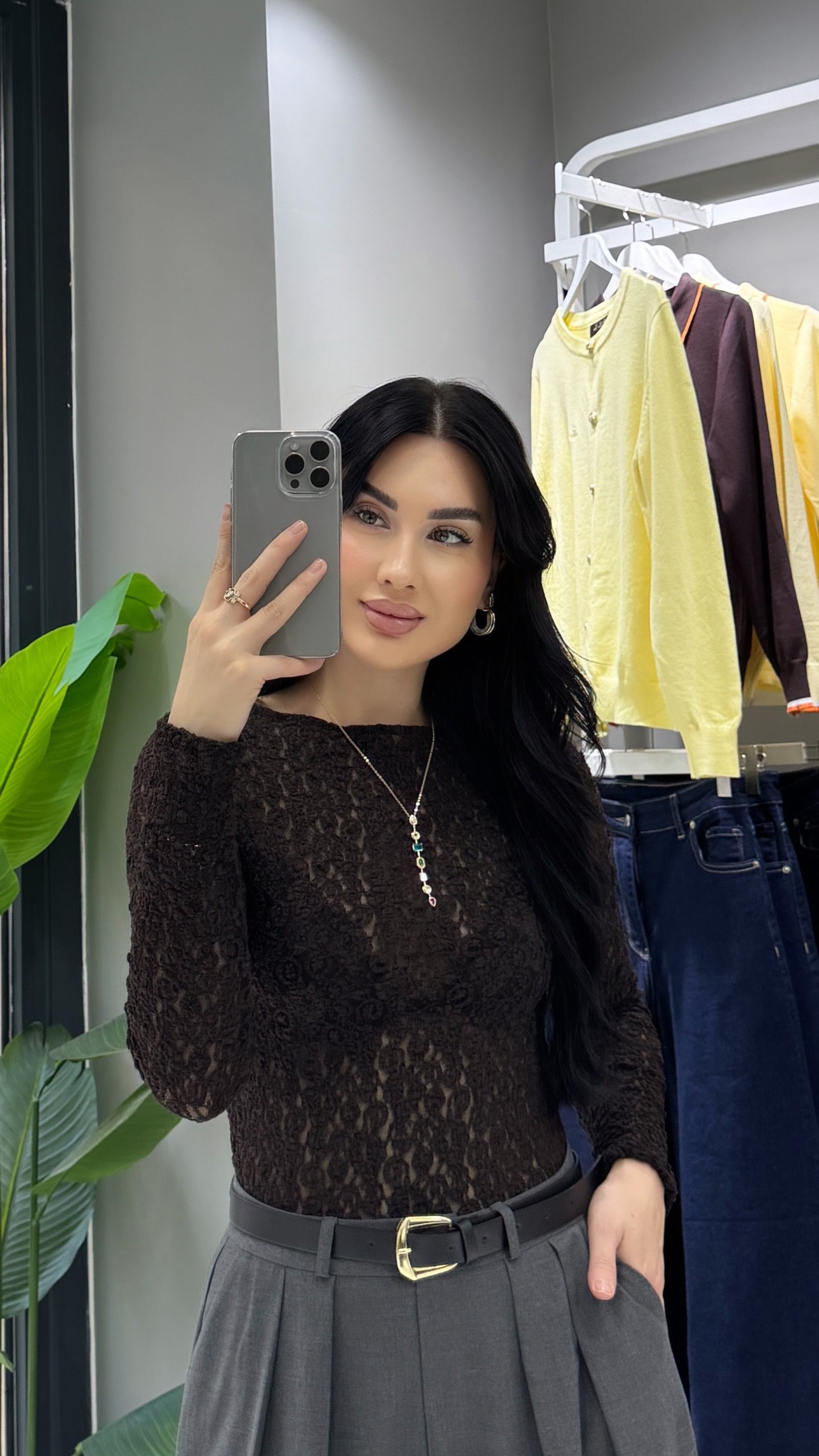 Transparan Dantel Likrali Bluz