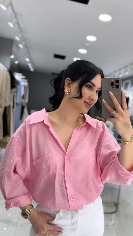 Şeker pembe Keten gömlek