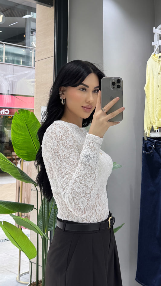 Transparan Dantel Likrali Bluz