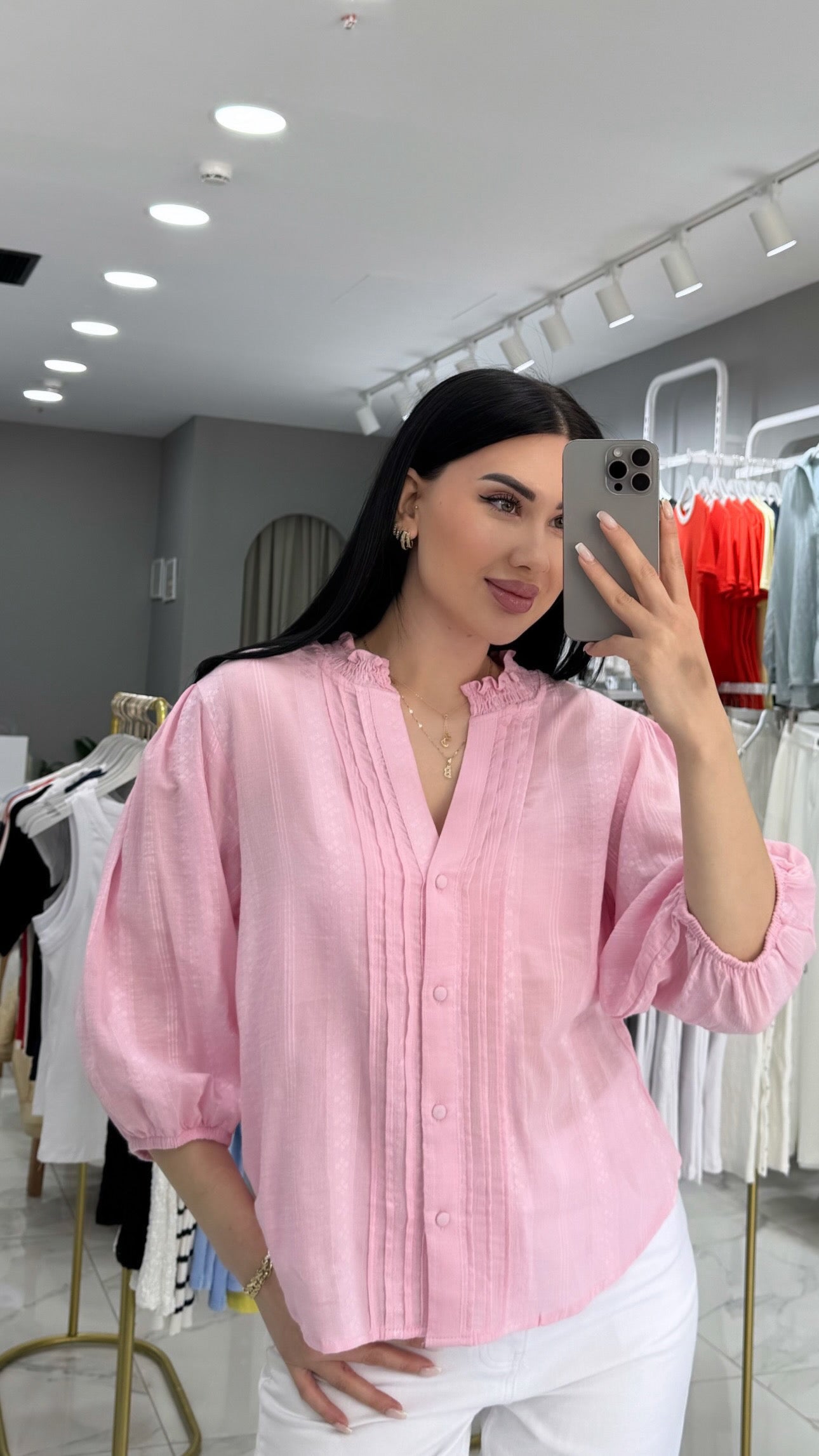 Nervül Detaylı Balon Kol Gömlek