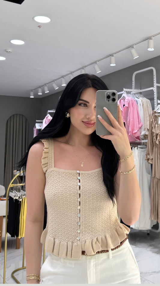 Askılı Fırfırlı Bluz